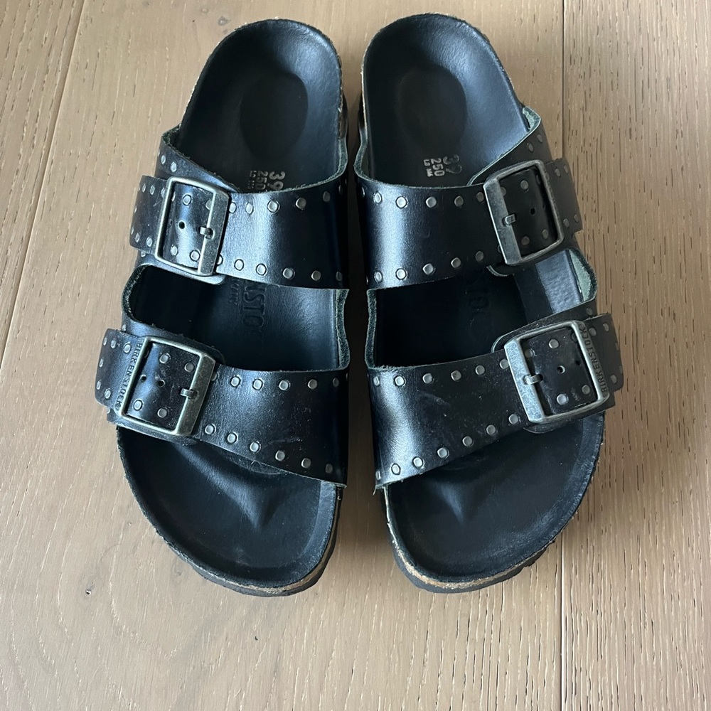 Birkenstock Black Leather Studded Sandals Arizona 39